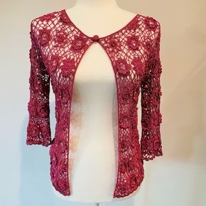 Vintage Nicole miller crocheted/beaded/sequin single button cardigan